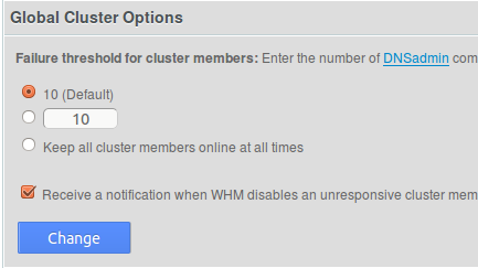 WHM cluster status options